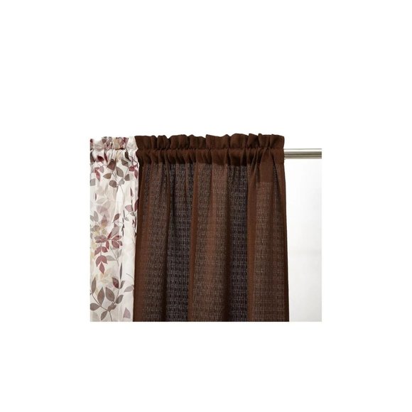 Brown Basket Leaves Window Curtain 4-Pc Room Shears Panels 25.5 W x 63 inch Each - Picture 6 of 6